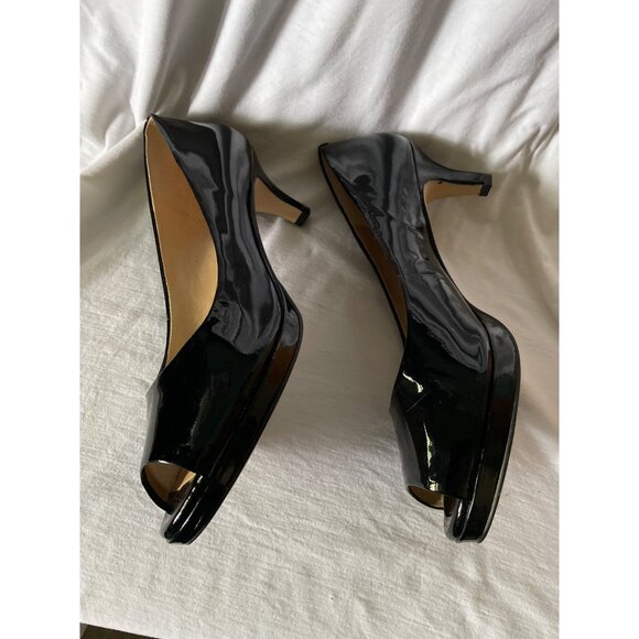 Alex Marie Black Patent Leather Peep Toe Heels 8M - Picture 4 of 8